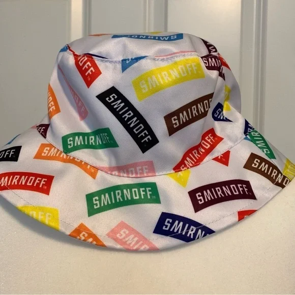 Smirnoff Vodka All Over Logo Print Bucket Hat Promo Party Colorful Rainbow White - Picture 2 of 10